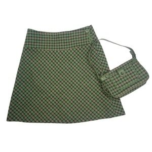Ann Taylor Loft Green Plaid Skirt w/ Matching Purse Set